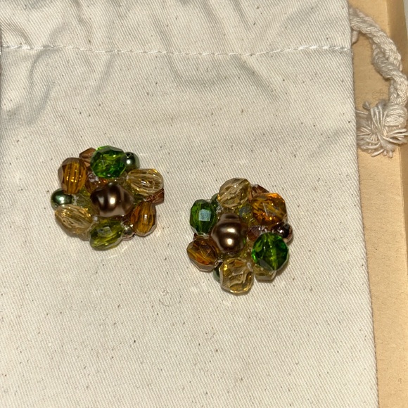 Vintage Stamped Germany Beaded Clip ons - Picture 2 of 5